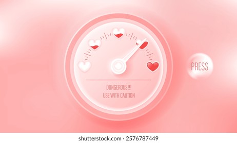 Love meter. Heart symbol isolated. Loading indicator. Progress bar. Vector eps10 illustration. Valentine's day concept. Romance measuring scale. 3d. UI element design. Flat. Raltionship satisfaction.