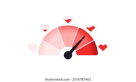 Love meter. Heart symbol isolated. Loading indicator. Progress bar. Vector eps10 illustration. Valentine's day concept. Romance measuring scale. 3d. UI element design. Flat. Raltionship satisfaction.