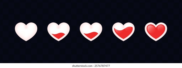 Love meter. Heart symbol isolated. Loading indicator. Progress bar. Vector eps10 illustration. Valentine's day concept. Romance measuring scale. 3d. UI element design. Flat. Raltionship satisfaction.