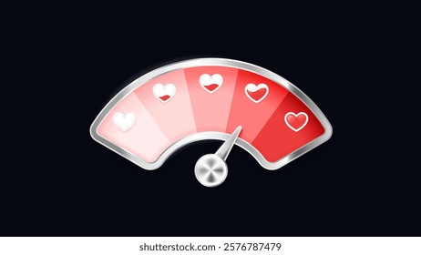 Love meter. Heart symbol isolated. Loading indicator. Progress bar. Vector eps10 illustration. Valentine's day concept. Romance measuring scale. 3d. UI element design. Flat. Raltionship satisfaction.