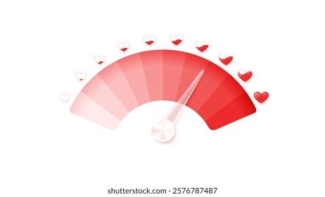 Love meter. Heart symbol isolated. Loading indicator. Progress bar. Vector eps10 illustration. Valentine's day concept. Romance measuring scale. 3d. UI element design. Flat. Raltionship satisfaction.