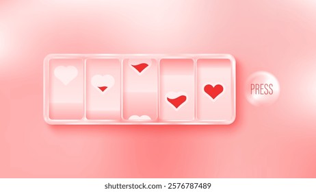 Love meter. Heart symbol isolated. Loading indicator. Progress bar. Vector eps10 illustration. Valentine's day concept. Romance measuring scale. 3d. UI element design. Flat. Raltionship satisfaction.