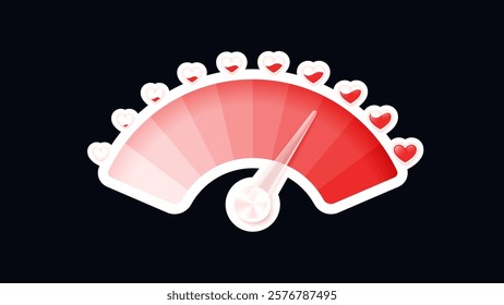 Love meter. Heart symbol isolated. Loading indicator. Progress bar. Vector eps10 illustration. Valentine's day concept. Romance measuring scale. 3d. UI element design. Flat. Raltionship satisfaction.