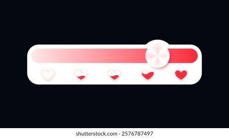 Love meter. Heart symbol isolated. Loading indicator. Progress bar. Vector eps10 illustration. Valentine's day concept. Romance measuring scale. 3d. UI element design. Flat. Raltionship satisfaction.