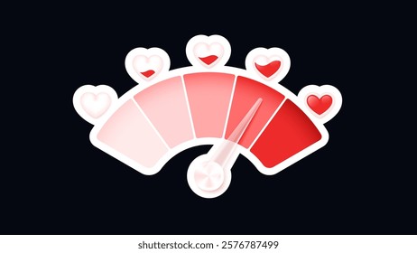 Love meter. Heart symbol isolated. Loading indicator. Progress bar. Vector eps10 illustration. Valentine's day concept. Romance measuring scale. 3d. UI element design. Flat. Raltionship satisfaction.