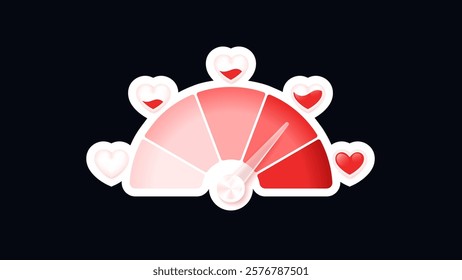 Love meter. Heart symbol isolated. Loading indicator. Progress bar. Vector eps10 illustration. Valentine's day concept. Romance measuring scale. 3d. UI element design. Flat. Raltionship satisfaction.