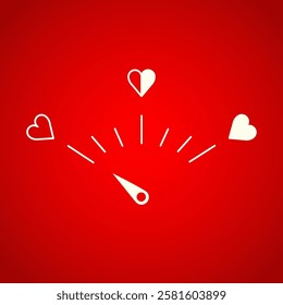 Love meter in speedometer design, vector illustration with low score on the red background