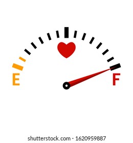 Love meter. The speedometer of love. Valentine's day card design element. flat vector illustration isolated on white background