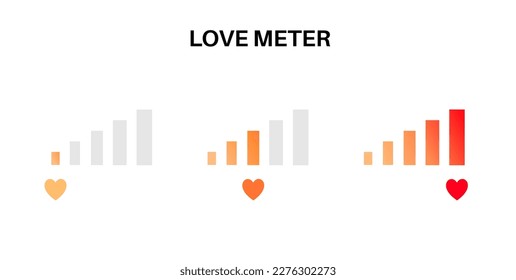 Love meter, valentine day concept. Scale of relationship satisfaction. Passion measuring indicator. Progress bar of love. Heart symbol. Romance elements, amour card isolated flat vector illustration