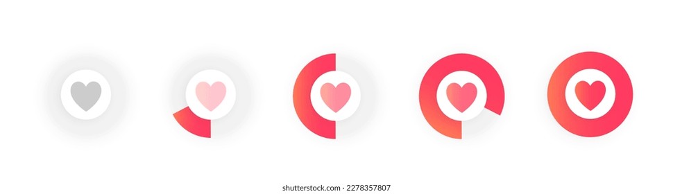 Love meter, valentine day concept. Heart symbol. Scale of relationship satisfaction. Passion measuring, love level. Progress bar of dating. Romance speedometer elements, amour card vector illustration