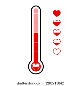 Love meter vector, level of thermometer isolated. Illustration of measurement temperature love