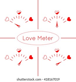 Love meter vector set with heart symbols isolated on white. Collection of health measure graph.