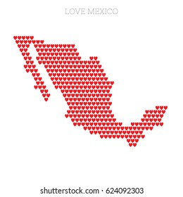 Love Mexico. Country Map Made Up Of Heart Icons.