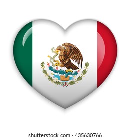 Love Mexico. Flag Heart Glossy Button