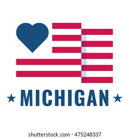 Love Michigan state  with usa flag, flat vector icon design illustration, banner on white background. Can be used for public holidays in the United States also for theme about tourism. 