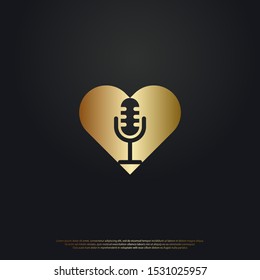 Love Microphone logo icon design. with a golden color on the background. Vector graphic design template element.