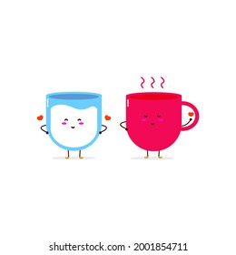 Love milk with coffee delicious drink happy smile character