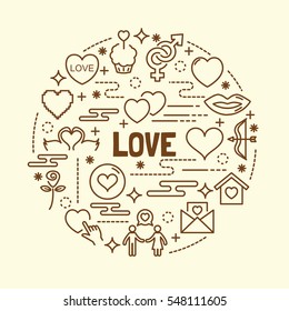 love minimal thin line icons set, vector illustration design elements
