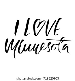 I love Minnesota. Modern dry brush lettering. Retro typography print. Vector handwritten inscription. USA state.