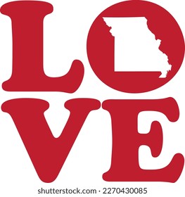 LOVE Missouri State Red Outline Vector Graphic Illustration Isolated
