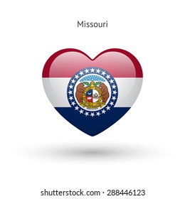 Love Missouri state symbol. Heart flag icon. Vector illustration.