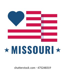 Love Missouri state  with usa flag, flat vector icon design illustration, banner on white background. Can be used for public holidays in the United States also for theme about tourism. 