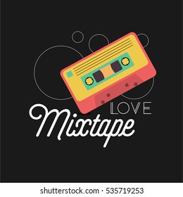"love mixtape" quote. vector illustration of a retro cassette in bright colours on a green background. mixtape concept. eps 10