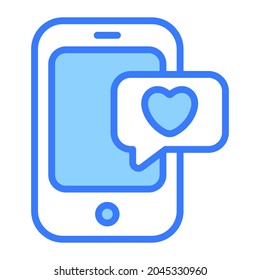 love mobile, cellphone Icon, simple design blue line icon.