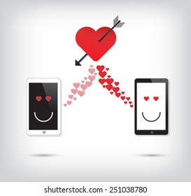 Love Mobile phone with heart and arrow vector icon 