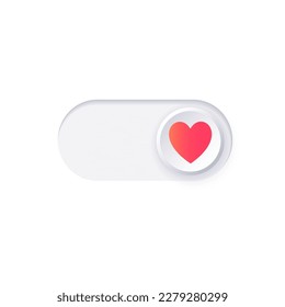 Love mode toggle. Valentine day UI element. Heart symbol for mobile application. Slider of love. Relationship mode on or off. Passion measuring indicator for smartphone flat vector illustration.