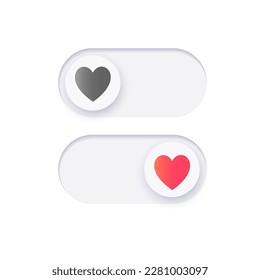 Love mode toggle. Valentine day UI element. Heart symbol for mobile application. Slider of love. Relationship mode on or off. Passion measuring indicator for smartphone flat vector illustration.