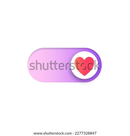 Love mode toggle. Valentine day UI element. Heart symbol for mobile application. Slider of love. Relationship mode on or off. Passion measuring indicator for smartphone flat vector illustration.