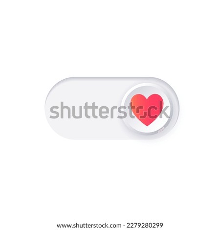 Love mode toggle. Valentine day UI element. Heart symbol for mobile application. Slider of love. Relationship mode on or off. Passion measuring indicator for smartphone flat vector illustration.