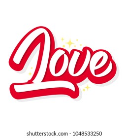 Love. Modern brush calligraphy. Red color. Isolated on white background.