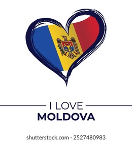 I Love Moldova Banner with Flag in Heart. Moldova love Emblem Isolated on White Background. Vector, Illustration, Isolated, Love, Background.