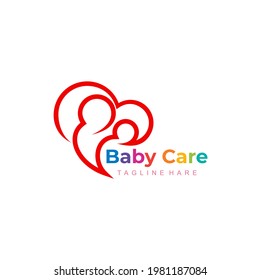 Love Mom and baby design vector, Baby care logo with line style