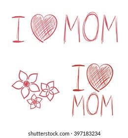 I love Mom hand drawn elements kids drawing vector