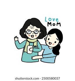 Love mom, happy mother's day concept. Hand drawn style vector illustration.