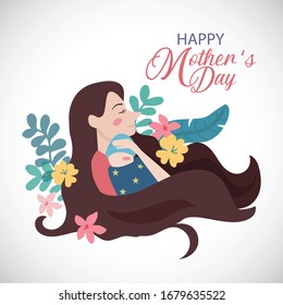 love of Mom and new born baby , Happy mother's day card, postcard, design , poster vector illustration.