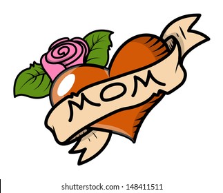 I Love Mom - Retro Tattoo - Vector Illustration