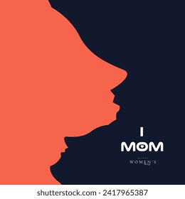 I Love mom text on the center of heart,The International Women Day with hearts banner. girl head shapes for Women Day banner background
