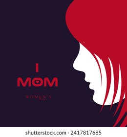 I Love mom text on dark background with girl head,The International Women Day with hearts banner. Hearts shapes for Women Day banner vector