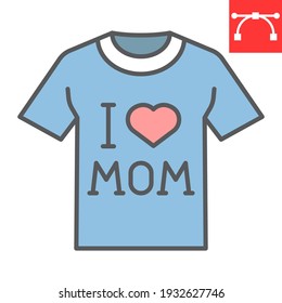 I love mom t-shirt color line icon, clothes and text, tshirt vector icon, vector graphics, editable stroke filled outline sign, eps 10