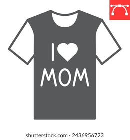 I love mom t-shirt glyph icon, mom day and heart, t-shirt vector icon, vector graphics, editable stroke solid sign, eps 10.