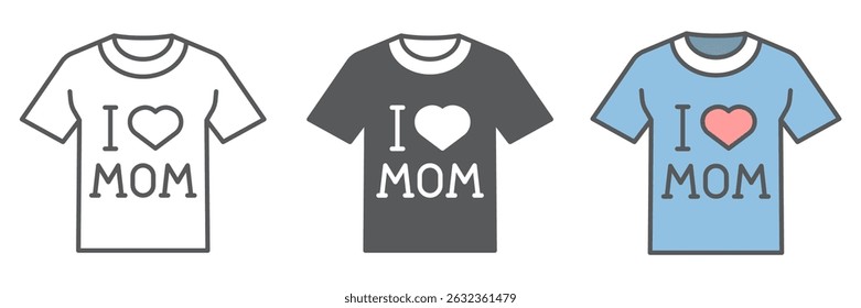 I love mom t-shirt icon collection, clothes and text, tshirt vector icon set, vector graphics, editable stroke outline sign, eps 10