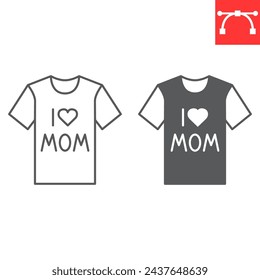 I love mom t-shirt line and glyph icon, mom day and heart, t-shirt vector icon, vector graphics, editable stroke outline sign, eps 10.