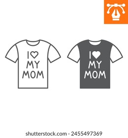 I love mom t-shirt line and solid icon, outline style icon for web site or mobile app, mother's day and clothing, t-shirt vector icon, simple vector illustration, vector graphics with editable stroke.