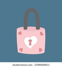 Love moments lock key. Pink padlock with hearts. Vector illustration.