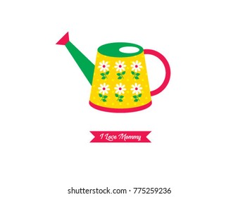 i love mommy greeting card with watering can graphic vector