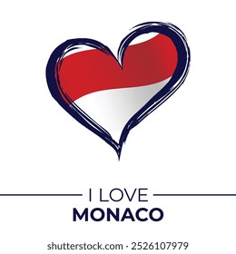 I Love Monaco with Flag in Heart. United Kingdom love Emblem Isolated on White Background. Vector, Illustration, Isolated, Love, Background.